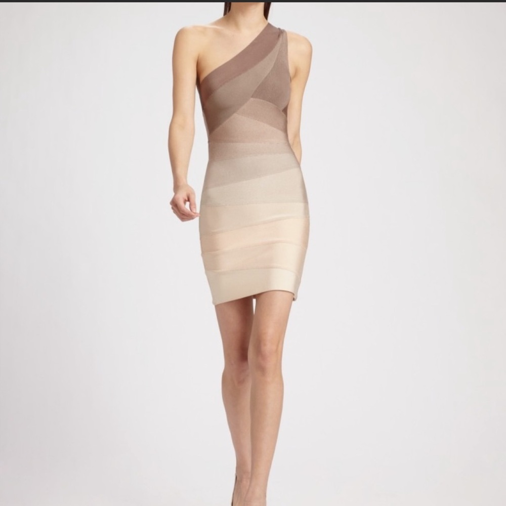 herve leger dress beige THE MIRABEL DRESS HERV LGER